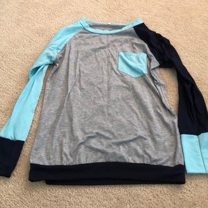 Blue and grey colorblock long sleeve
